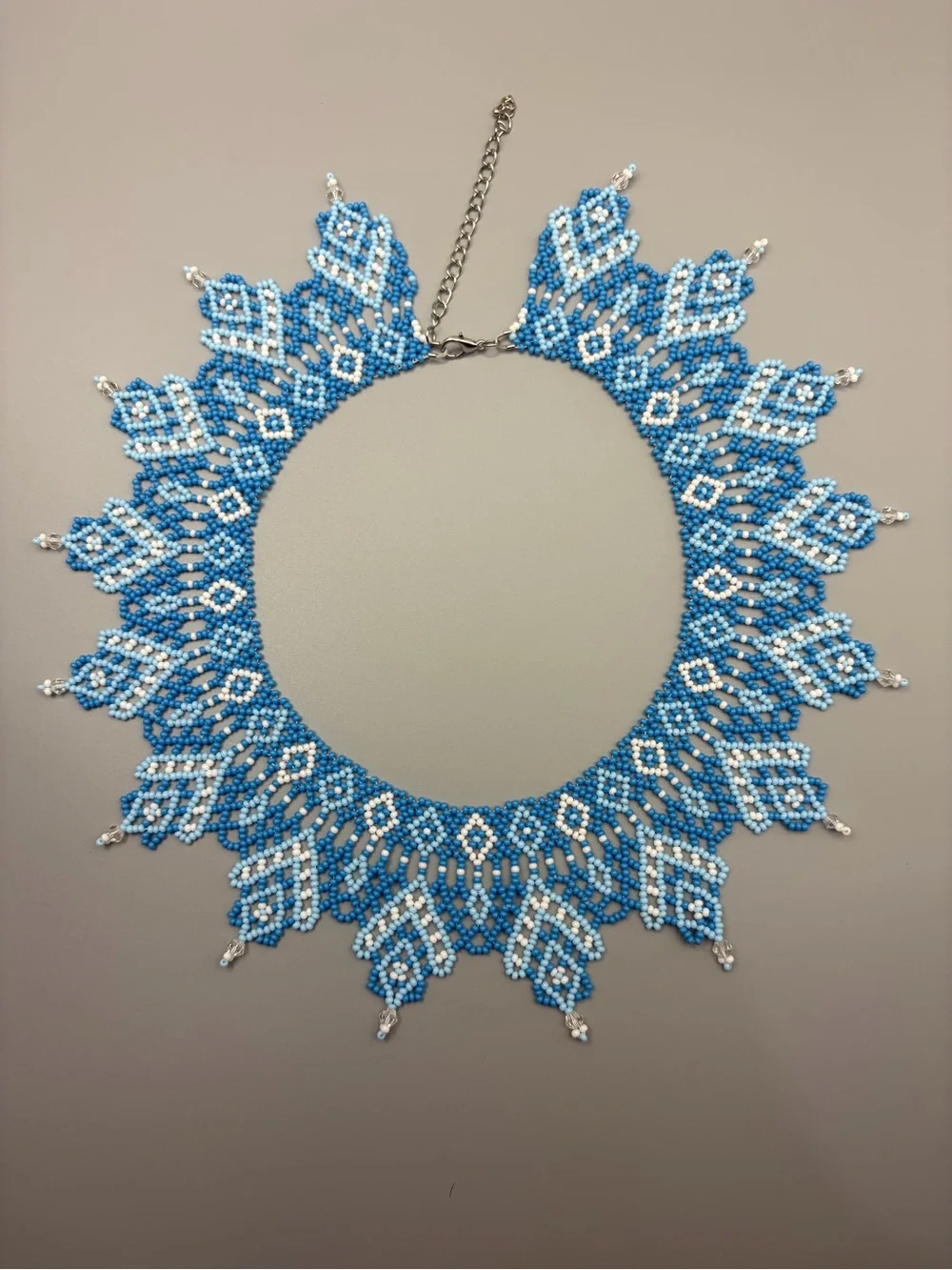Handmade Blue & White Beaded Statement Necklace